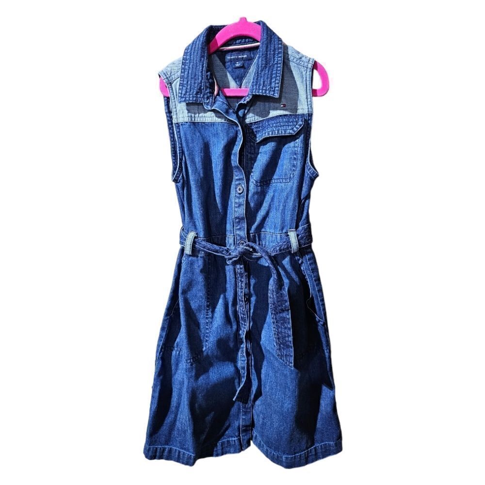 TOMMY‎ HILFIGER Girl's Belted Denim Dress - Size 14